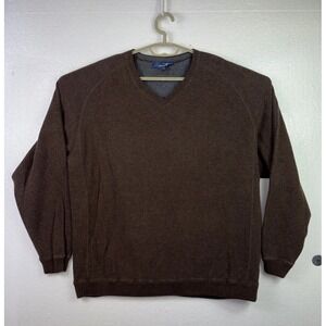 Caribbean Joe Sweater Mens Sz L Brown V Neck Pullover Casual Golf Office Church